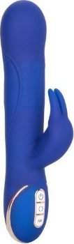 Синий вибратор Signature Silicone Rotating Beaded Rabbit с клиторальным отростком - 22,75 см.