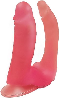 Двойной розовый фаллоимитатор на присоске - 15 см.  Цена 1 888 руб. Длина: 15 см. Диаметр: 3.9 см. Каждая женщина втайне мечтает воплотить в жизнь самые смелые и дерзкие сексуальные фантазии. Двойной фаллоимитатор из приятного на ощупь розового геля сделает ощущения намного ярче. Эта секс-игрушка выполнена в виде эрегированного фаллоса, соединенного с анальным стимулятором. Двойное проникновение умножит удовольствие! Реалистичный рельеф и внушительные размеры фаллоимитатора не оставят равнодушной. Диаметр анального отростка – 2,1 см. Страна: Россия. Материал: поливинилхлорид (ПВХ, PVC).