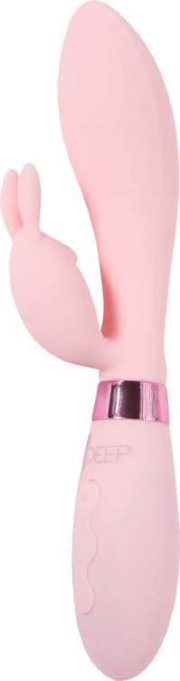 Нежно-розовый вибратор-кролик с независимыми моторчиками Indeep Theona - 21,5 см.