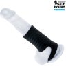 Черная открытая насадка на пенис с кольцом для мошонки XXL-size - 9,4 см.