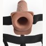 Кофейный перезаряжаемый вибрострапон 7 Hollow Rechargeable Strap-on with Balls - 20,3 см.