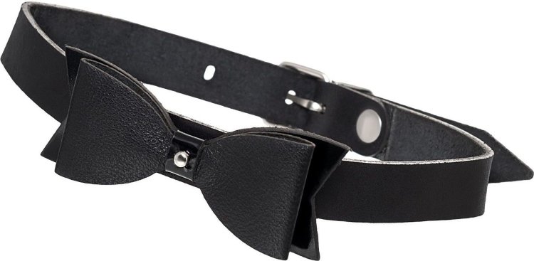 Черный кожаный чокер с бабочкой