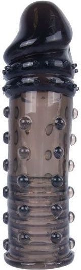 Черная насадка на пенис с пупырышками - 15 см.