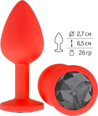 Красная анальная втулка с чёрным кристаллом - 7,3 см.  Цена 1 719 руб. Длина: 7.3 см. Диаметр: 2.7 см. Гладенькая силиконовая пробка с кристаллом в ограничительном основании. Рабочая длина - 6,5 см. Вес - 26 гр. Страна: Россия. Материал: силикон.