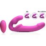 Розовый безремневой страпон с вибрацией и функцией расширения Inflatable Ergo-Fit Strapless Strap-On