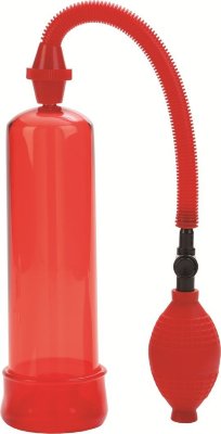 Красная вакуумная помпа Firemans Pump  Цена 2 896 руб. Длина: 19 см. Вакуумная помпа Fireman\ s Pump - классический сексуальный тренажер для мужчин. Состоит из красной прозрачной колбы, мягкого уплотнителя, ручного насоса-груши и клапана герметичности. Когда воздух из помпы откачен, вокруг пениса возникает отрицательное давление, создаётся ловушка для крови, пенис делается намного крупнее, чем при обычной эрекции. Рекомендуется всем мужчинам для улучшения эрекции, профилактики сексуальных расстройств и увеличения пениса. Так же помпу можно применять, чтобы вернуться в форму при повторном половом акте. Страна: Китай. Материал: анодированный пластик (ABS).