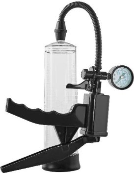 Прозрачная вакуумная помпа с манометром Deluxe Pistol Penis Pump