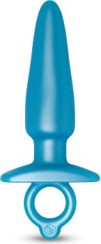 Голубая анальная пробка с кольцом Sleek Tapered Silicone Plug - 15 см.