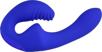 Синий безремневой страпон с пультом ДУ - 17,5 см.
