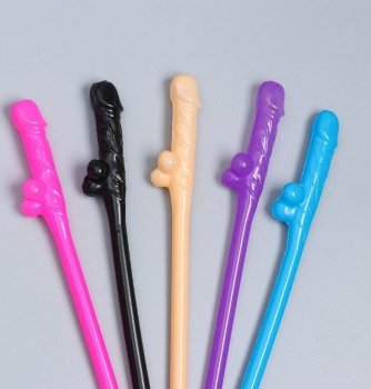 Разноцветные коктейльные трубочки в виде пениса - 5 шт.