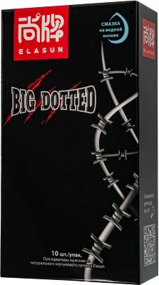 Презервативы с точками Elasun Big Dotted - 10 шт. Elasun Big Dotted — это больше, чем просто защита, это ключ к ярким, незабываемым ощущениям. Экстратонкие презервативы из натурального каучукового латекса созданы для тех, кто хочет испытать максимальную близость, сохранив абсолютную надежность. Особая текстура с крупными точками нежно стимулирует самые чувствительные зоны, включая легендарную точку G, даря вам и вашему партнеру взрывные волны наслаждения. Уникальная смазка на основе гиалуроновой кислоты обеспечивает шелковистую гладкость и комфорт, создавая эффект естественности и чувственности в каждом движении. А нежный фруктовый аромат превращает каждый момент в особенный ритуал, добавляя нотку страсти и романтики. Страна: Китай. Материал: латекс. Объем: 10 шт.