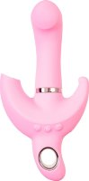 Розовый поворотный вибратор c клиторальным стимулятором Twistme - 19,5 см.