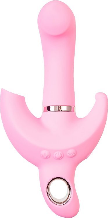 Розовый поворотный вибратор c клиторальным стимулятором Twistme - 19,5 см.
