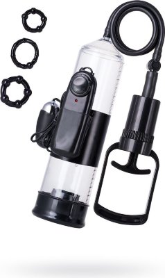 Вакуумная помпа A-toys с вибропулей и эрекционными кольцами Длина: 22.8 см. A-Toys Vacuum pump — серия помп, созданная для мужчин, которые стремятся к новым победам и точно знают чего хотя. Регулярное применение помп Atoys способствует увеличению размеров полового члена и усиливает эрекцию. Высокое качество материалов, используемых при производстве помпы, сделают применение изделия приятным и безопасным. Помпа оснащена мощным насосом, а также механизмом вибрации, которое крепится к помпе с помощью эластичного материала с кармашком для виброяичка и управляется выносным пультом. В комплекте: вакуумная помпа с вибропулей, 3 эрекционных кольца. Страна: Китай. Материал: анодированный пластик (ABS). Батарейки: 2 шт., тип AA.