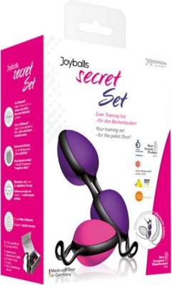 Набор вагинальных шариков Joyballs Secret Set  Цена 4 926 руб. Диаметр: 3.5 см. Набор вагинальных шариков Joyballs Secret Set: двойные и одинарные. Эргономичная форма для максимально комфортного введения и извлечения, а также укороченная поисковая петля для наилучшего контроля шариков внутри - максимально комфортное ношение. Бесшумное внутреннее подвижное ядро внутри каждого шарика обеспечивает легкий массаж стенок влагалища во время каждого вашего движения, таким образом вы можете тренировать свои интимные мышцы, даже не совершая какие-либо специальный движений. Шарики прошли дерматологические и клинические испытания. Гипоаллергенны, без запаха. 100% водонепроницаемые. Страна: Германия. Материал: Silikomed.