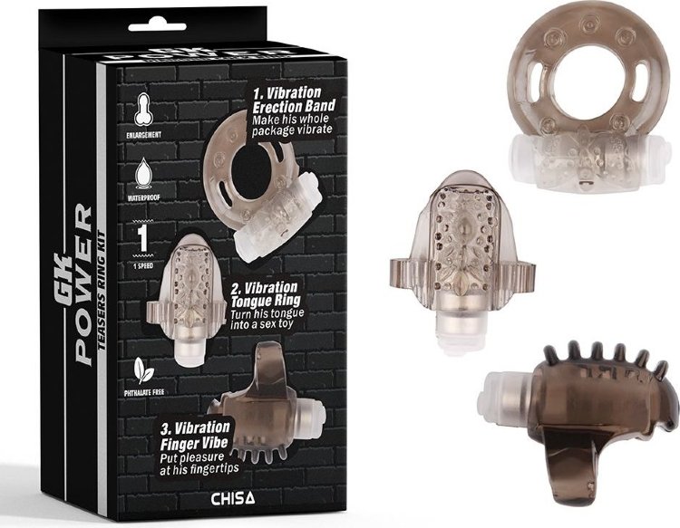 Набор из 3 дымчатых эрекционных колец с вибрацией Teasers Ring Kit