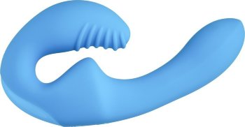 Голубой безремневой страпон с пультом ДУ - 17,5 см.