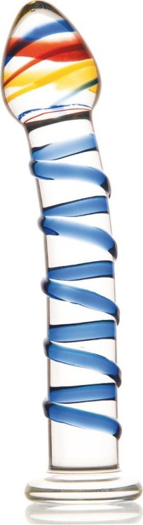Прозрачный фаллос из стекла со спиралью по телу - 18 см.