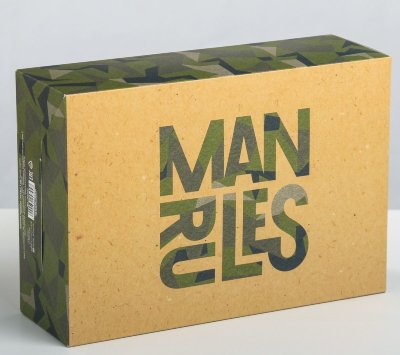 Складная коробка Man rules - 16 х 23 см.  Цена 211 руб. Картонная коробочка для упаковки подарков. Размеры - 16 х 23 х 7,5 см. Страна: Россия. Материал: бумага.
