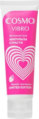 Возбуждающий гель на водно-силиконовой основе Cosmo Vibro с ароматом земляники - 50 гр.  Цена 956 руб. Интимный гель на водно-силиконовой основе с приятным ароматом земляники. Предназначен для ухода за наружными половыми органами и участками тела вокруг них. Обладает лёгкой текстурой. Увлажняет, смягчает и ароматизирует. После нанесения дарит яркое ощущение тепла, переходящее в возбуждающую вибрацию. при необходимости нанести на кожу наружных половых органов. Aqua, Glycerin, Polymethylsiloxane, Сyclopentasiloxane (and) Dimeticone, Caprylic/Capric Triglyceride, Betaine, Sodium Chloride, Aroma, PEG-8, Spilanthes Acmella Extract, Methylparaben, Вenzyl Nicotinate. Страна: Россия. Объем: 50 гр.