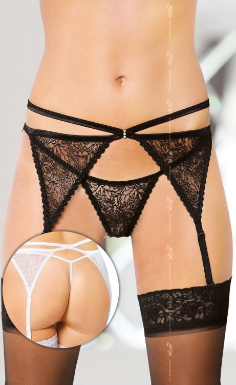 Пояс для чулок из ажурных треугольников в комплекте с трусиками-стринг