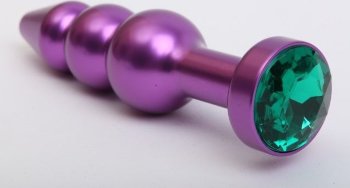 Фиолетовая фигурная анальная ёлочка с зелёным кристаллом - 11,2 см.