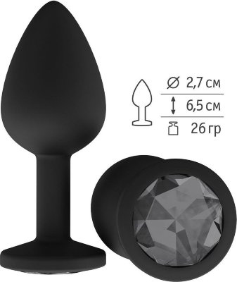 Чёрная анальная втулка с чёрным кристаллом - 7,3 см.  Цена 1 719 руб. Длина: 7.3 см. Диаметр: 2.7 см. Гладенькая силиконовая пробка с кристаллом в ограничительном основании. Рабочая длина - 6,5 см. Вес - 26 гр. Страна: Россия. Материал: силикон.