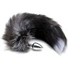 Серебристая анальная пробка с темным лисьим хвостом Black White Fox Tail Size S
