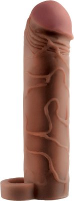 Коричневая насадка с кольцом Perfect 2 Extension with Ball Strap - 19 см. Длина: 19 см. Диаметр: 4.4 см. Реалистичная насадка с выделяющимися венами, складками, ярко выраженной головкой. Изготовлена из супер-эластичного Fanta Flesh материала. Материал не содержит фталатов. Подходит для большинства размеров. Увеличивает диаметр (даёт в среднем 33% увеличения в диаметре от исходных параметров) и увеличивает длину на 5,1 см. У основания насадки имеется кольцо, которым опоясывается мошонка для пролонгации полового акта. Также кольцо способствует удержанию насадки на месте. Внутренний диаметр - 2,7 см. Прирост длины - 5,1 см. Страна: Китай. Материал: термопластичный эластомер (TPE).