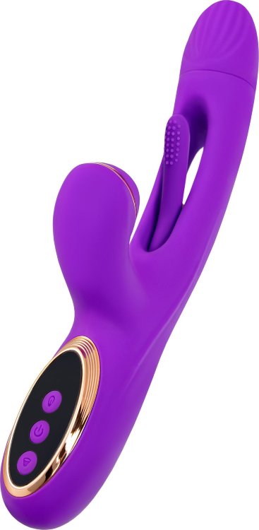 Фиолетовый вибратор с вакуумной стимуляцией и язычком Pitti - 24 см.