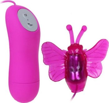 Розовый вибростимулятор с насадкой в виде бабочки