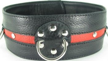 Черно-красный кожаный ошейник увеличенного размера с кольцом
