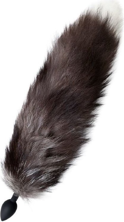 Черная анальная втулка с хвостом чернобурой лисы - размер М