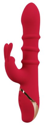Красный вибратор-кролик с 3 подвижными кольцами Rabbit Vibrator with 3 Moving Rings - 23,7 см.  Цена 14 906 руб. Длина: 23.7 см. Диаметр: 3.9 см. Вибратор-кролик с 3 массажными кольцами. Стимулирует вагину и клитор одновременно. Массажные кольца на валу двигаются вверх и вниз. 10 режимов вибрации в наконечнике вала и клиторе. Массаж подвижными кольцами в 3 режимах. Силикон с шелковистой мягкой на ощупь текстурой. Водонепроницаемый. Перезаряжаемый - в комплекте USB-кабель для зарядки. Рабочая длина - 13,3 см. Страна: Китай. Материал: силикон. Батарейки: встроенный аккумулятор.