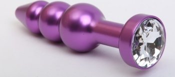Фиолетовая фигурная анальная ёлочка с прозрачным кристаллом - 11,2 см.