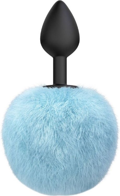 Черная анальная пробка с голубым пушистым хвостиком Fluffy