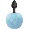 Черная анальная пробка с голубым пушистым хвостиком Fluffy