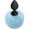 Черная анальная пробка с голубым пушистым хвостиком Fluffy