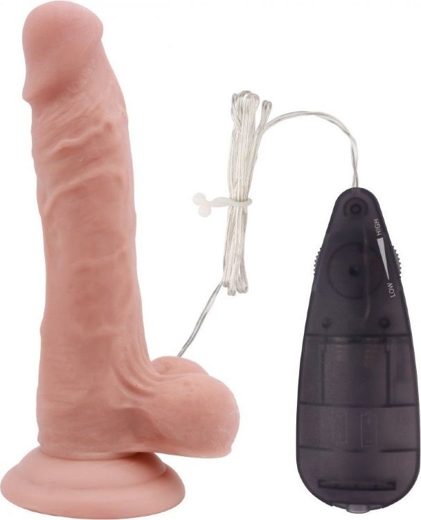 Телесный вибратор с мошонкой на присоске 7 Inch Beginners Dildo Vibrator - 18,6 см.