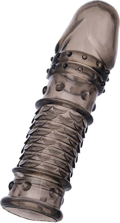 Дымчатая закрытая насадка ToyFa XLover с чешуйками и пупырышками - 13,5 см.