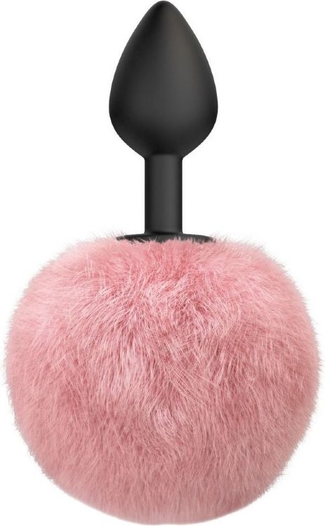 Черная анальная пробка с розовым пушистым хвостиком Fluffy