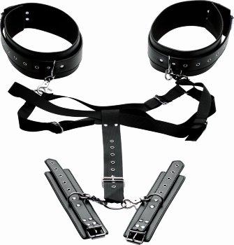 Черная бондажная система Acquire Easy Access Thigh Harness with Wrist Cuffs