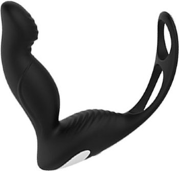 Черный вибромассажер простаты P-PLEASER W ERECTION ENHANCE