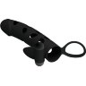 Чёрная закрытая насадка на пенис с вибрацией - 15,2 см.