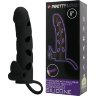 Чёрная закрытая насадка на пенис с вибрацией - 15,2 см.