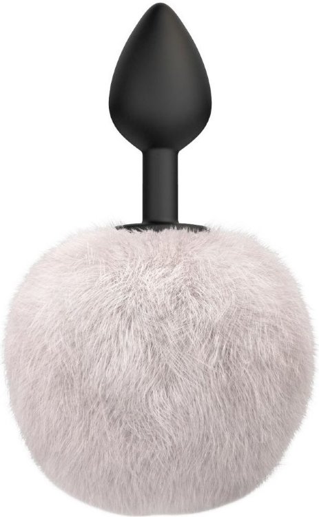 Черная анальная пробка с белым пушистым хвостиком Fluffy