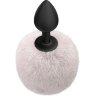 Черная анальная пробка с белым пушистым хвостиком Fluffy