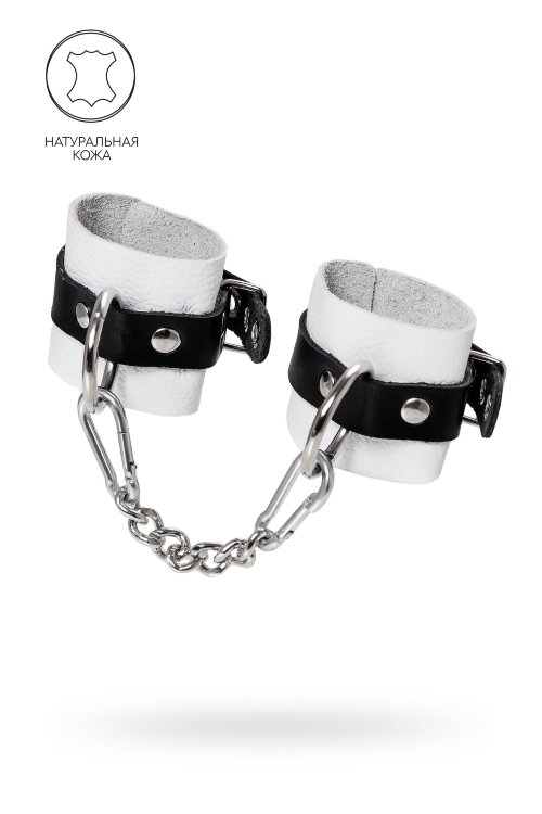 Бело-черные кожаные наручники с одним ремешком с люверсами