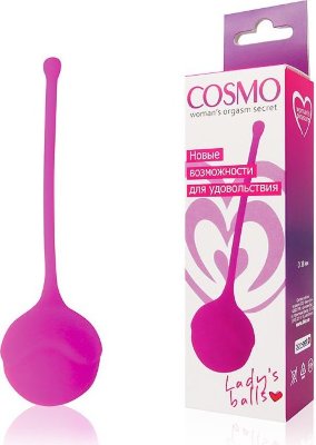 Розовый вагинальный шарик Cosmo  Цена 639 руб. Диаметр: 3.8 см. Данный вагинальный шарик относится к изделиям со смещенным центром тяжести (т.е. внутри большого шарика, находится шарик меньшего размера, который, перекатываясь при движении, стимулирует мышцы влагалища). Он отлично подойдет женщинам, только начинающим практиковать вумбилдинг – комплекс упражнений для тренировки мышц половых органов. Аксессуар изготовлен из гипоаллергенного силикона, имеет бархатистую, приятную на ощупь поверхность. Страна: Китай. Материал: силикон.