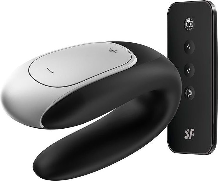 Чёрный вибромассажёр для пар Satisfyer Double Fun